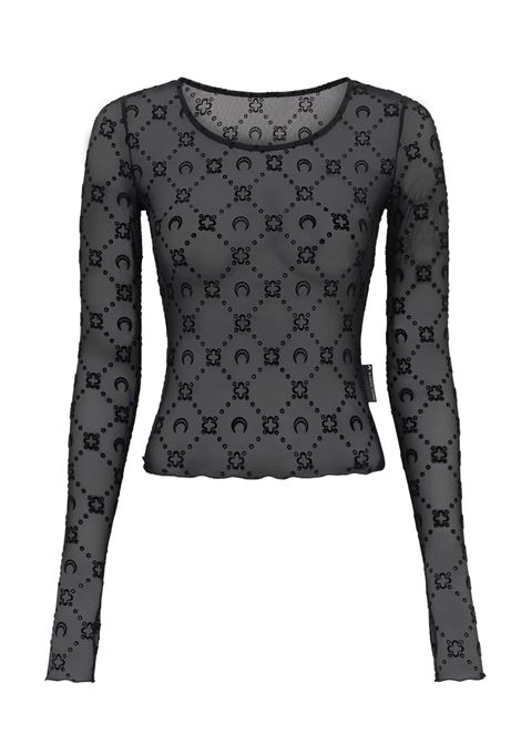 top moonogram mesh flock ls donna nero MARINE SERRE | WTS018ACJER0005BK99